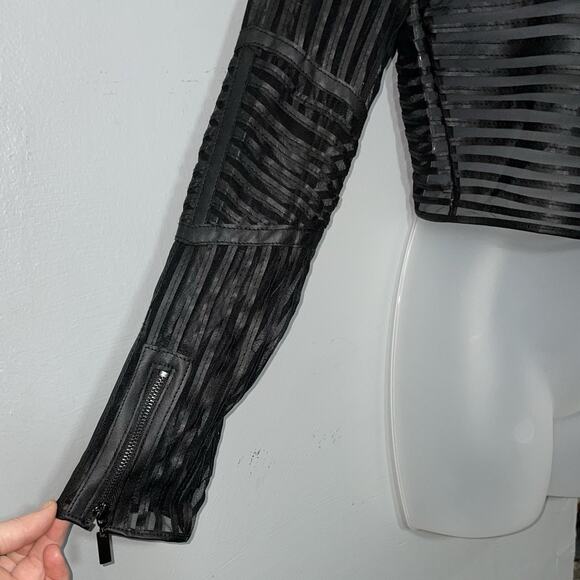 Cyber Goth Juniors Size Medium Black Faux Leather Mesh Sheer Cropped Jacket Punk - Picture 4 of 12